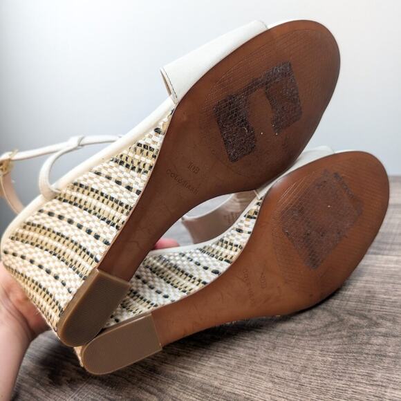 Cole Haan Maddie White Leather Ankle Strap Open Toe Wedge Heels Size 10‎ Summer - Picture 9 of 9